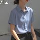 Blue short-sleeved shirt professional wear women's summer formal wear interview white shirt design sense niche temperament chiffon top