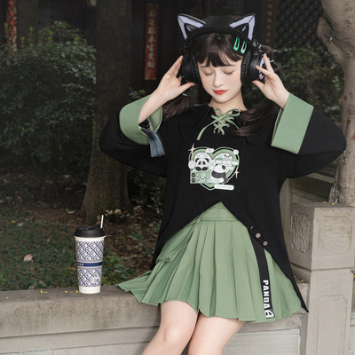 taobao agent Jinmu/Music Rolling/Black Sweaty Skirt Box Skirt Two -piece Set Age Academy of Format Female Autumn
