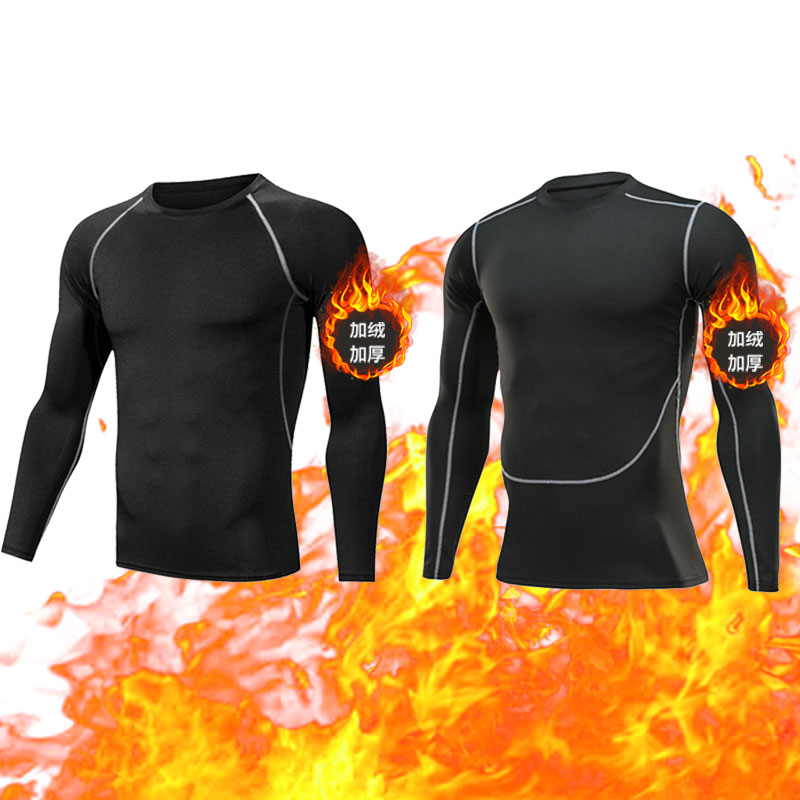 Fleece tights suit men's sports fitness running training quick-drying underwear winter high elastic warm fleece long sleeves