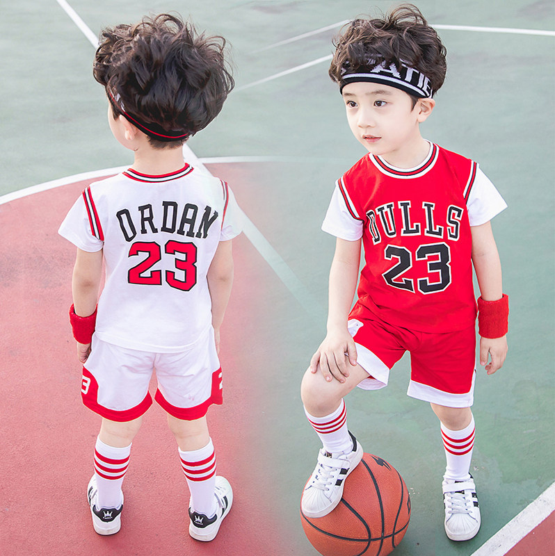 Children's Clothing 2023 New Children's Basketball Clothing Girls Pure Cotton Kit Short Sleeve Set