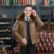 Áo khoác da nam trung niên cộng với nhung dày mùa đông nam ve áo ngắn phần da cũ áo khoác bố