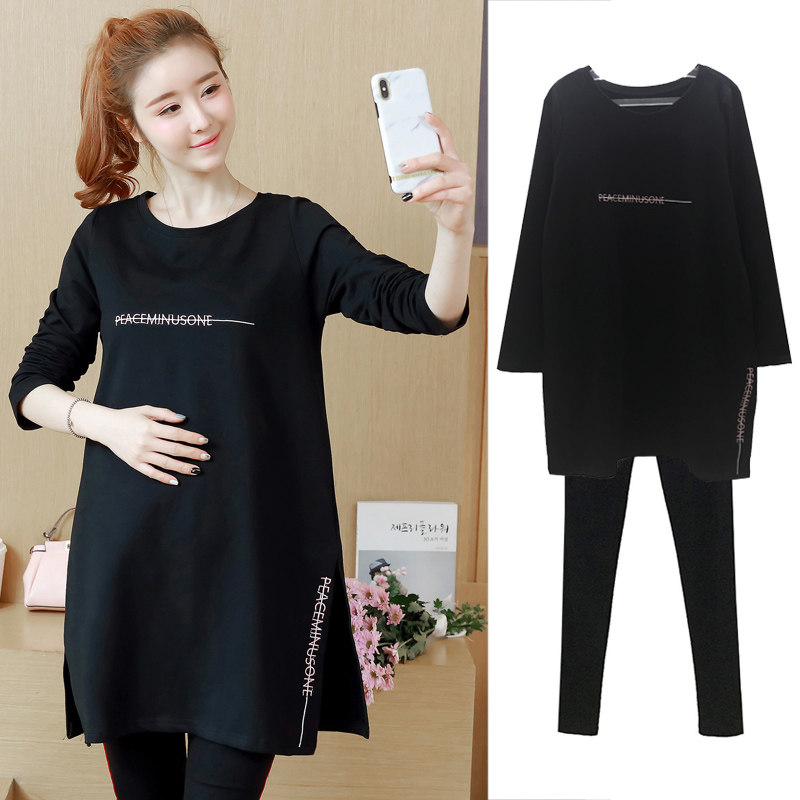 Pregnant women's spring clothing suit fashion 2022 new spring gestation women's clothing blouses women's tennis red medium long version of spring and autumn foreign clothes