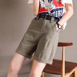 Harem shorts women's spring and summer loose 2023 high-waist workwear women's pants straight casual pants denim medium pants five-point pants