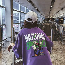 South Korea 2020 new lazy wind big code loose short sleeve t-shirt womens summer season long style foreign air 100 hitch boarder