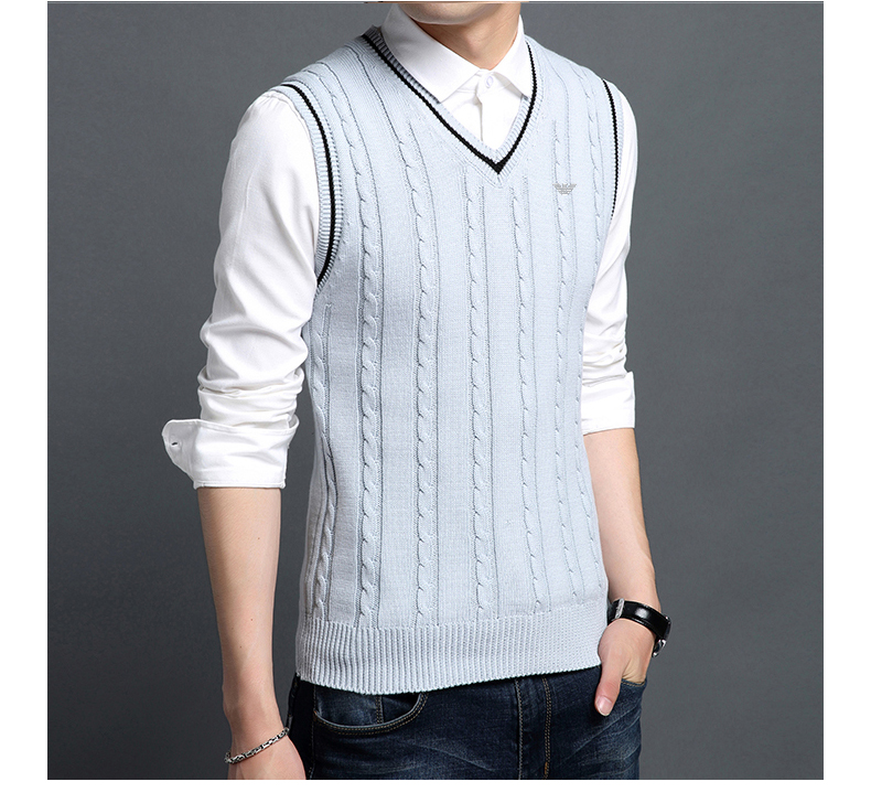 Chimanian vest nam cổ chữ V không tay áo len mùa thu đông bộ vest nam trẻ trung