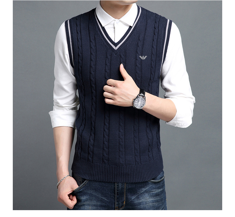 Chimanian vest nam cổ chữ V không tay áo len mùa thu đông bộ vest nam trẻ trung