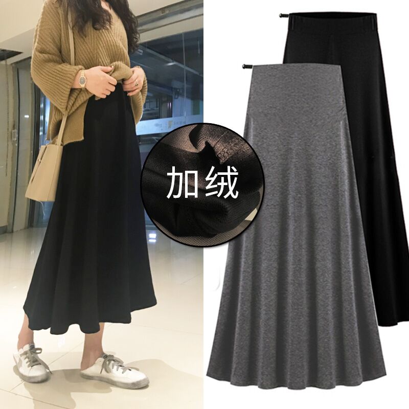 Pregnant Woman Half Body Dress Autumn Winter Fall Adjustable Korean Version Large Size Code A Character Fashion Pregnant Woman Skirt Autumn Dress Mid-Tide Moms