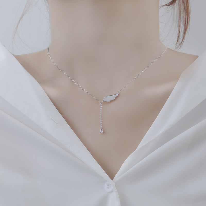 925 sterling silver sea shell angel wings necklace female ins simple light luxury personality shell clavicle chain female temperament net red
