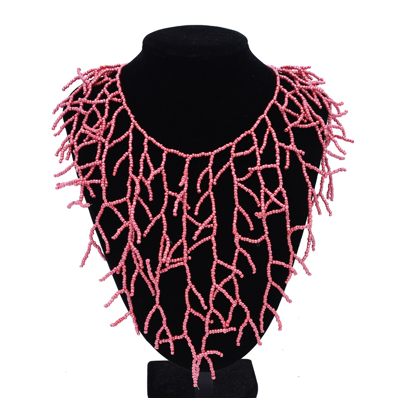 New Ethnic Style Coral-Shaped Tassel Necklace, Handmade Multi-Layered Exaggerated Seed Bead Sweater Chain, Bohemian Style