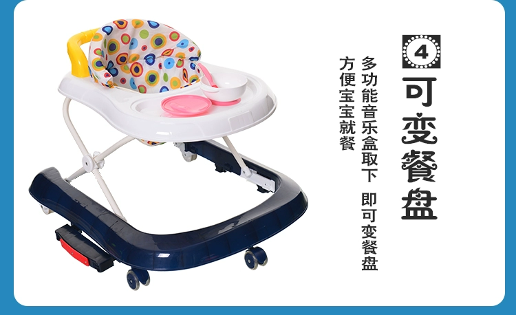 Baby Walker 6 7-18 tháng đẩy tay có thể ngồi chống rollover đa chức năng loại ngựa bập bênh với máy tập nhạc xe bé tập đi