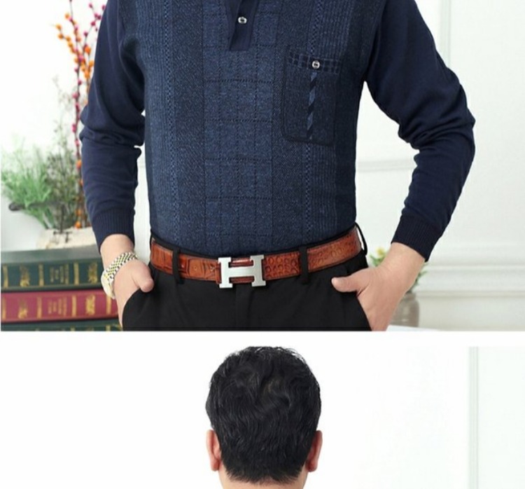 Áo len trung niên lỏng lẻo Đàn ông trung niên chạm đáy cộng với bố nhung tải áo len nam 50-60 tuổi để giữ ấm áo len cổ cao nam