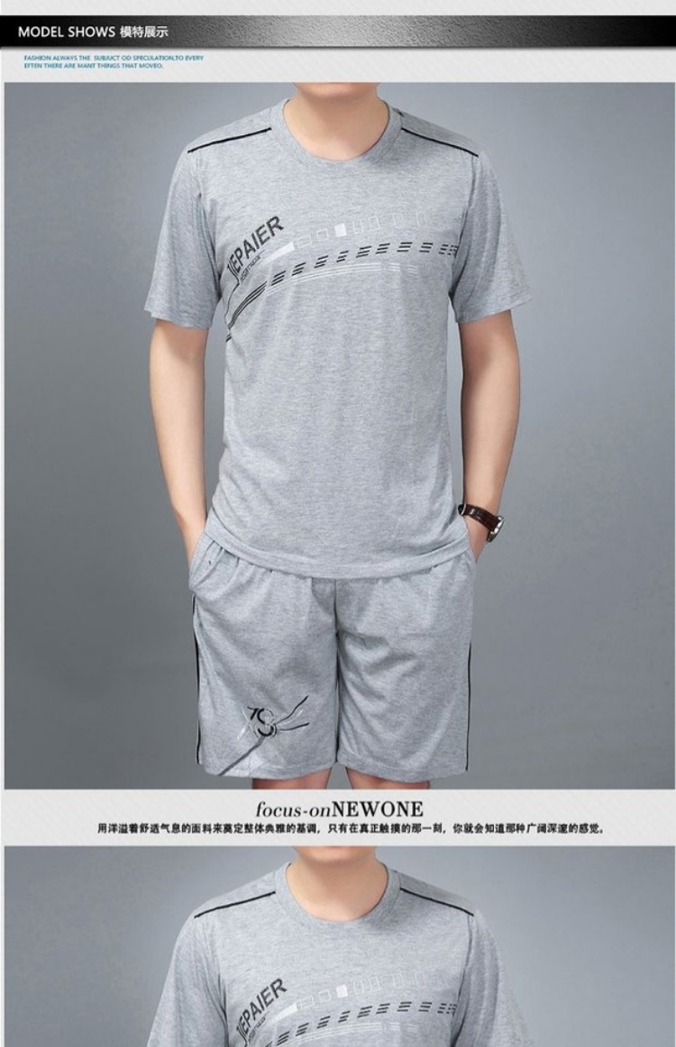 Bộ đồ thể thao cotton trung niên phù hợp với tuổi trung niên giản dị cỡ lớn Áo thun ngắn tay ngắn nam quần tải chạy bộ set đồ nam