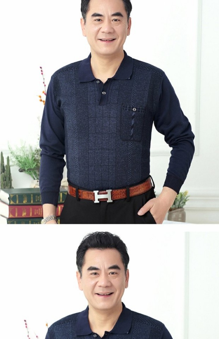 Áo len trung niên lỏng lẻo Đàn ông trung niên chạm đáy cộng với bố nhung tải áo len nam 50-60 tuổi để giữ ấm áo len cổ cao nam