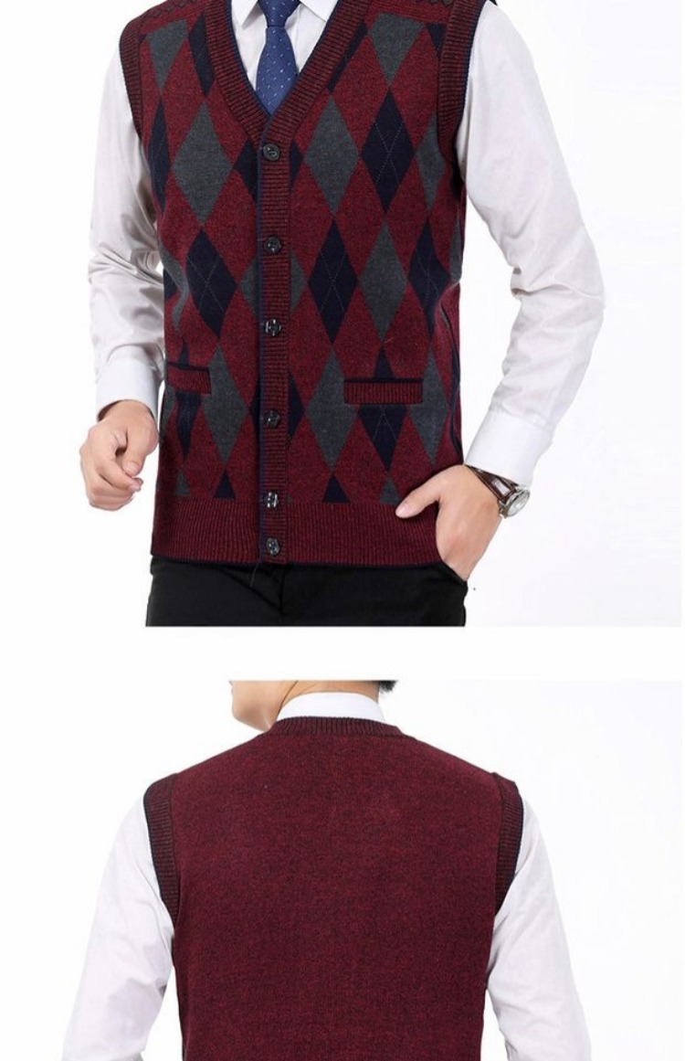 Bố tải áo len đan áo len nam trung niên lỏng lẻo ông già không tay áo vest cổ chữ V áo khoác nam giả vest