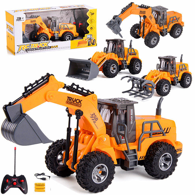 Children's electric remote control excavator toy boy construction vehicle set truck hook machine bulldozer stacker dump truck