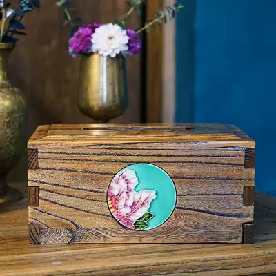 Jia women's Elm inlaid porcelain panel painting tissue box creative decoration sanitary paper box remote control storage box home decoration