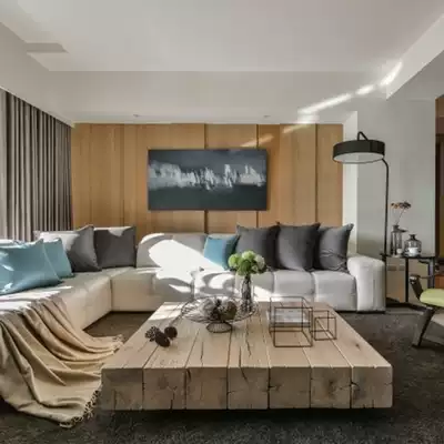 Retro personality wrought iron pure original solid wood block living room big coffee table low table industrial wind design decoration large square coffee table