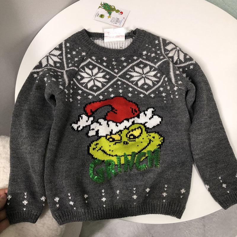 Fall/winter new children's men and women treasure long sleeve round neck cartoon Christmas frog double pullover base thickened sweater