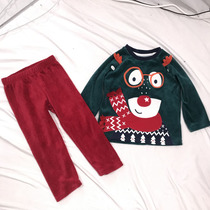 Spring and Autumn Childrens Men and Womens Treasure Cartoon Long Sleeve Round Neck Elastic Waist Trousers Christmas Dog Set
