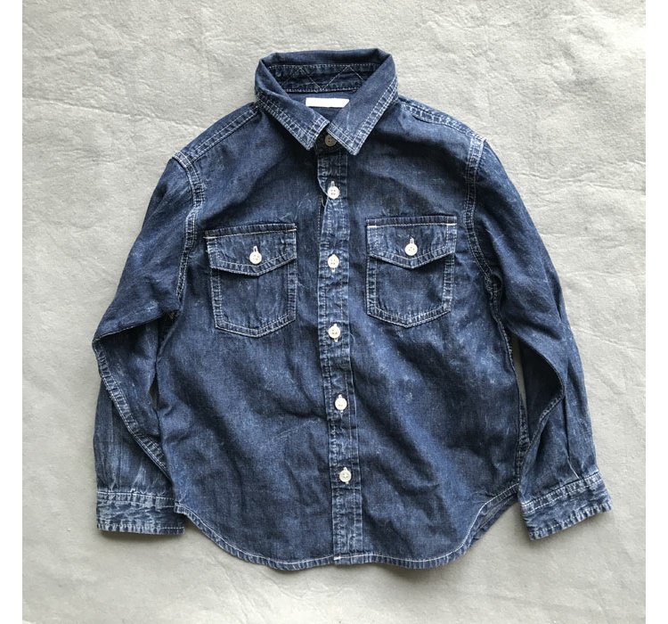 Trẻ em nam nữ mới trân trọng ve áo trai đẹp trai Anh tay dài denim mỏng phần cổ áo sơ mi hai màu - Áo sơ mi thời trang cho bé