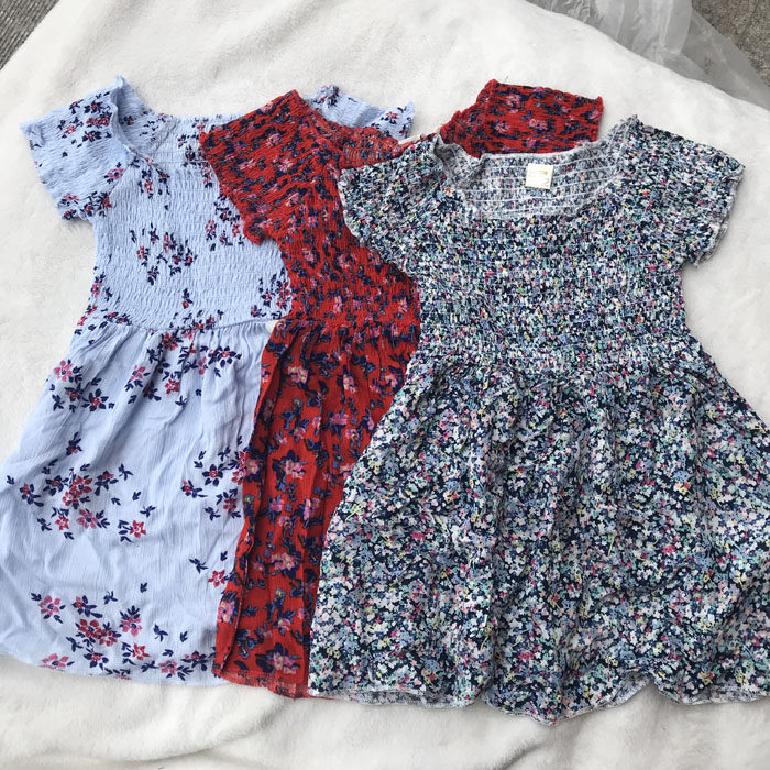 European and American style summer children's treasure waist elastic puff sleeves retro floral three-color dress