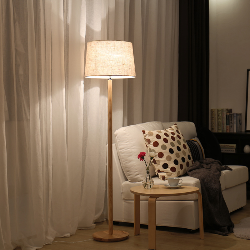 Nordic Decorative Wood Floor Lamp, Simple and Stylish, Suitable for Living Room and Bedroom, Cozy Rubber Wood Study Floor Lamp