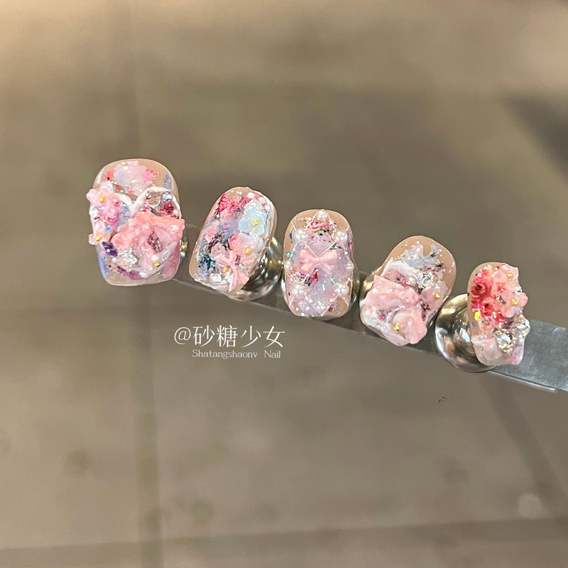 Heavy-Duty Wearable Nails, Short Style, 2026 New Model, High-End Feel, Summer Nail Patches, Unique and Stunning Handmade Wearable Nail Art