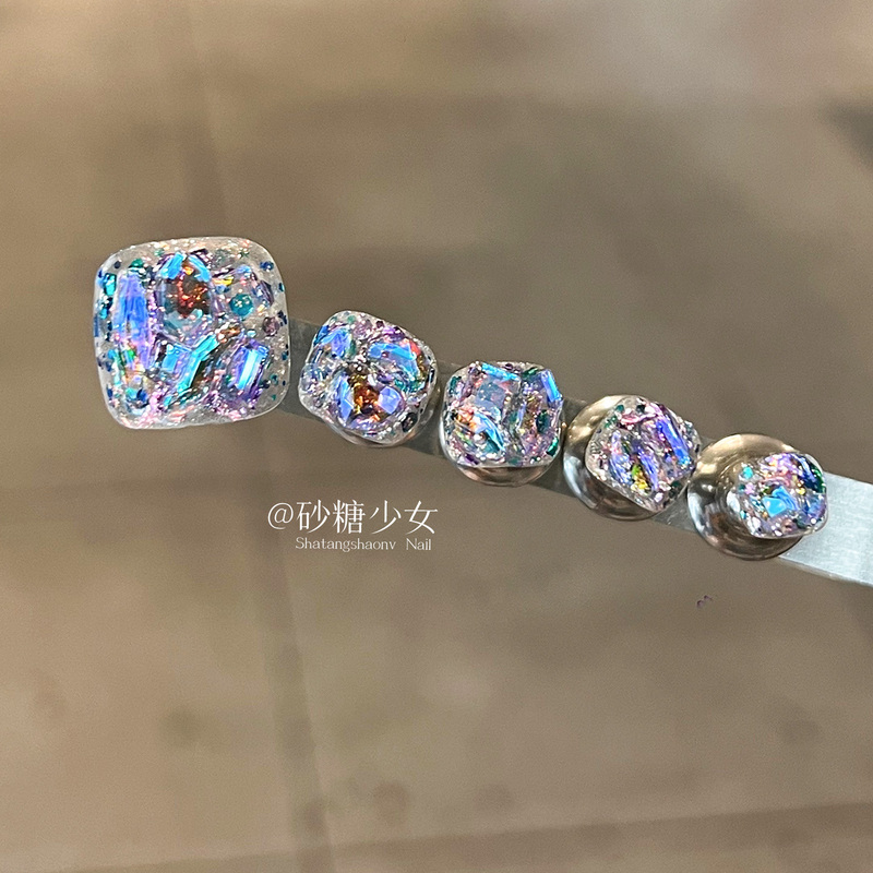 Blue Toe Nail Stickers 2026 New Style High-End Summer Toenail Patches Pure Handmade Toenail Wearable Nail Art