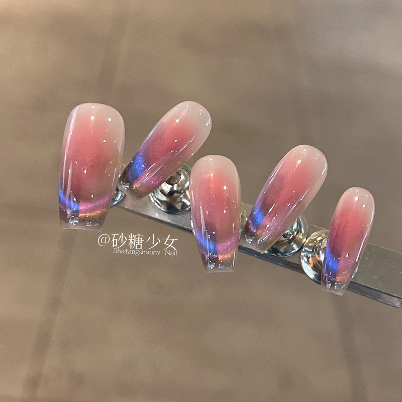 French Style Wearable Nails, Mid-Length, High-End Handmade Cat-Eye Nail Patches, 2026 New Style, Stunning Wearable Manicure