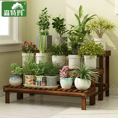 Flower stool shelf multi-layer indoor combination anti-corrosion solid wood garden platform ladder fleshy gold Ge balcony floor standing basin stand