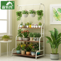 Hanging flower shelf multi-layer storage balcony iron ladder meat climbing rattan green roe living room potted shelf landing European style