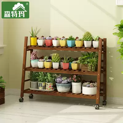 Fancy multi-storey indoor special meat mobile solid wood balcony storage living room plant flower pot stand save space