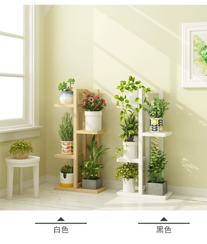 Giá để hoa bằng gỗ nguyên khối, giá để đồ ban công trang trí trong nhà và ngoài trời nhiều lớp, giá treo chậu hoa lan củ cải xanh đơn giản đặt trên sàn