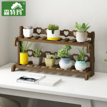 Desktop fancy shelf solid wood indoor multi-layer balcony living room multi-layer potted shelf floor iron art