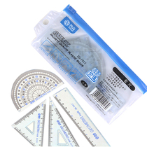Student ruler plastic ruler triangle ruler protractor simple transparent ruler set children student four-piece set