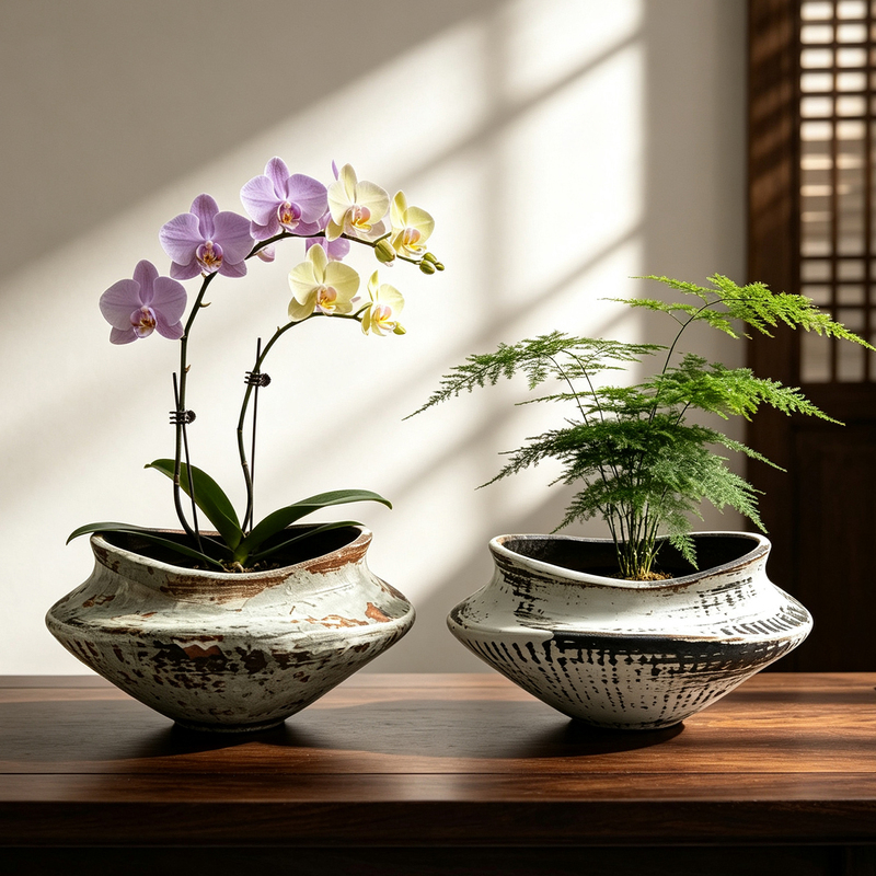 Wabi-Sabi Style Irregular-Shaped Coarse Pottery Flower Pot, Special Flower Pot for Phalaenopsis and Asparagus, Breathable Clay Pot, Vintage Ceramic Flower Vessel Wabi-Sabi Style Irregular-Shaped Coarse Pottery Flower Pot, Special Flower Pot for Phalaenopsis and Asparagus, Breathable Clay Pot, Vintage Ceramic Flower Vessel