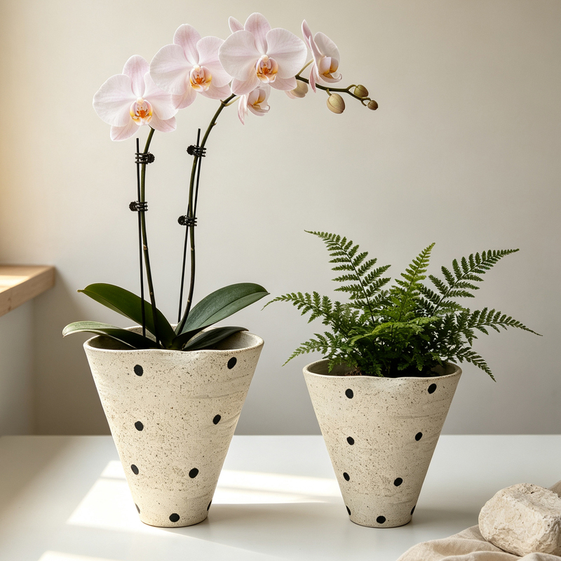 Phalaenopsis Orchid Pot in Wabi-Sabi Style, Tapered Ceramic Pot, Coarse Pottery Breathable Clay Pot, Simple Indoor Green Plant Planter Phalaenopsis Orchid Pot in Wabi-Sabi Style, Tapered Ceramic Pot, Coarse Pottery Breathable Clay Pot, Simple Indoor Green Plant Planter