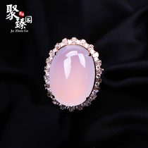 Juzhen Pavilion Natural Ice Violet Powder Purple Egg Noodle Ring Old Pit A Goods Jade 18k Gold Belt Certificate Jade Ring Treasure