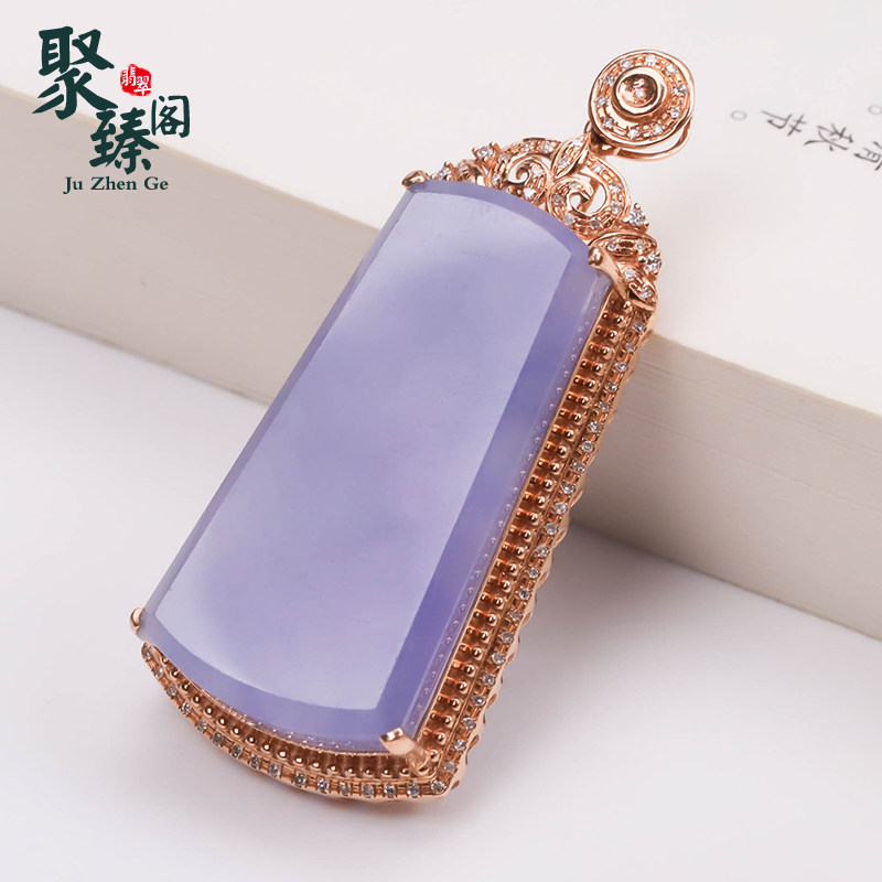 Juzhenge Laokeng A goods jadeite ice violet safe and sound brand thick purple pendant 18k inlaid with certificate identification female