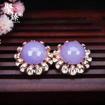 Juzhen Pavilion old pit natural A cargo ice violet thick purple egg face earrings emerald inlaid 18k pendant inlaid female
