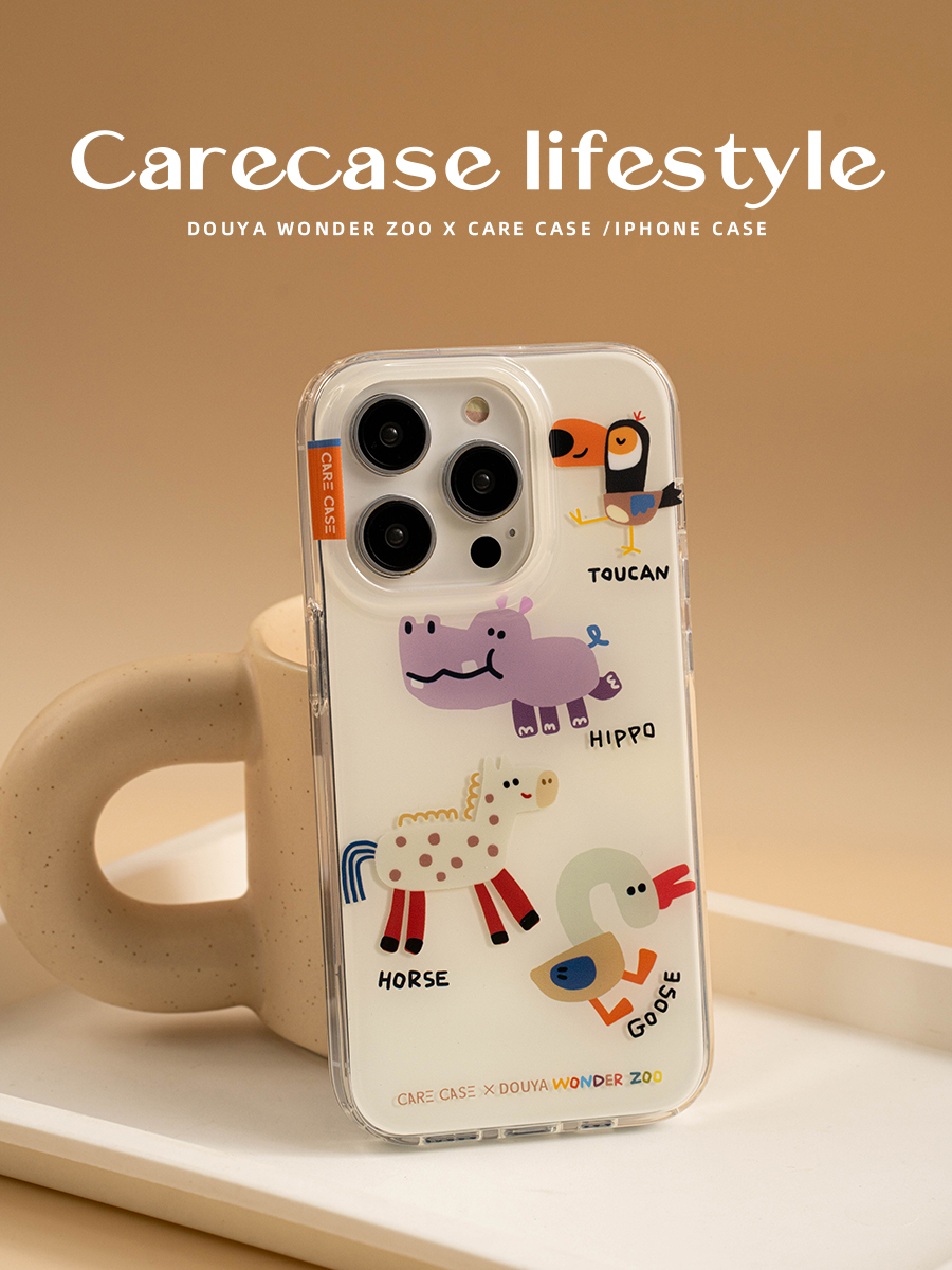 CARECASE Zoo Double layered Phone Case with Personalized Cute Flat Animal Hippopotamus Goose Ins Style Simplicity_voghion.com