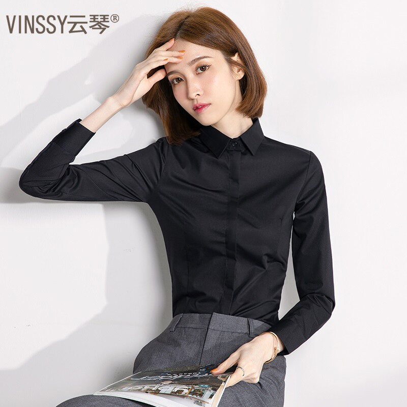 Black Shirt Woman Long Sleeve Design Sensation Small Crowd Spring Autumn Fashion Foreign Pistachio Professional Lining for the bottom positive dress temperament-Taobao