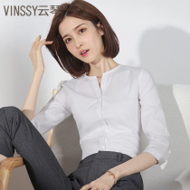 White V-collar Seven-sleeve Shirt Summer Fashion Spring and Autumn Sleeve Career Workclothes Shirt