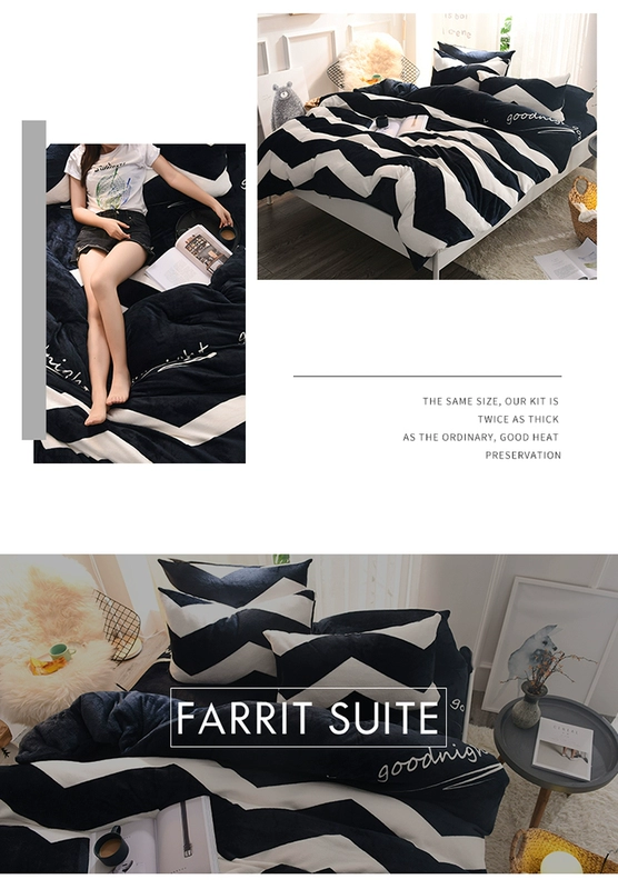 Mùa đông flannel bốn mảnh san hô lông cừu giường vải lanh chăn lông cừu ba mảnh ấm giường dày