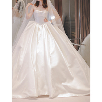 Wedding Dress 2020 New Bride Simple Chest Satin Court Hepburn Great Tow Tail Tail Pant Skirt Korean Main Wedding Dress