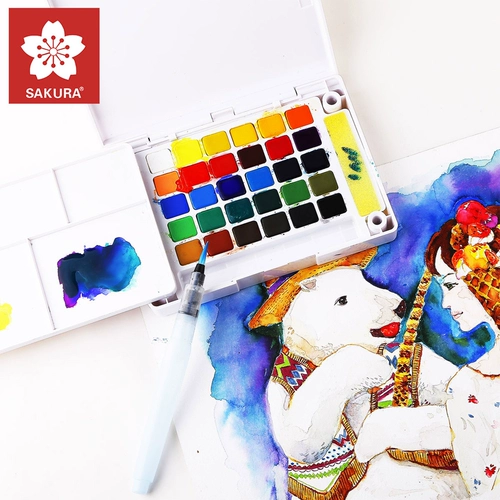 Японская пигментированная акварель, пигментированный комплект для начинающих, прозрачная кисть, гуашь, 24 цветов, 36 цветов, 48 цветов, ручная роспись