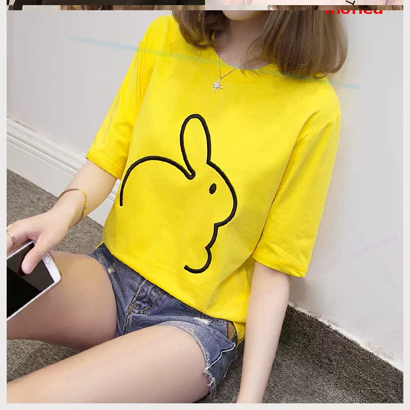 2020 mùa hè mới t-shirt ngắn tay của phụ nữ Hàn Quốc phiên bản của vòng tròn loose-fitting nửa tay áo bông đầu triều thời trang của phụ nữ