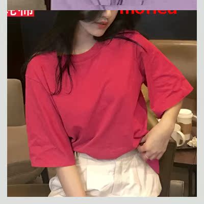 ngôi sao Hàn Quốc với 2020 mùa xuân / hè lưới đầm đỏ t-shirt trắng lá thư của phụ nữ ngắn tay loose-fitting đầu mỏng