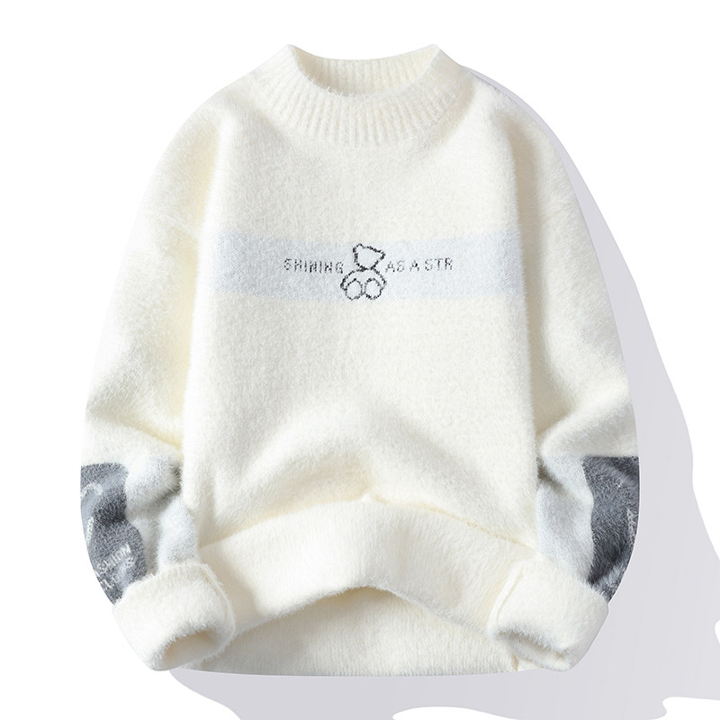 メンズタートルネックセーター、秋冬用、フリース裏地付き、厚手のミンクフリースインナーレイヤー、ティーンエイジャーや学生向けの暖かいニットウールセーター。