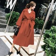 Thu đông 2018 phiên bản Hàn Quốc của các quý cô khí chất đỏ lỏng thắt eo thắt lưng dài phần áo len lông cừu nữ